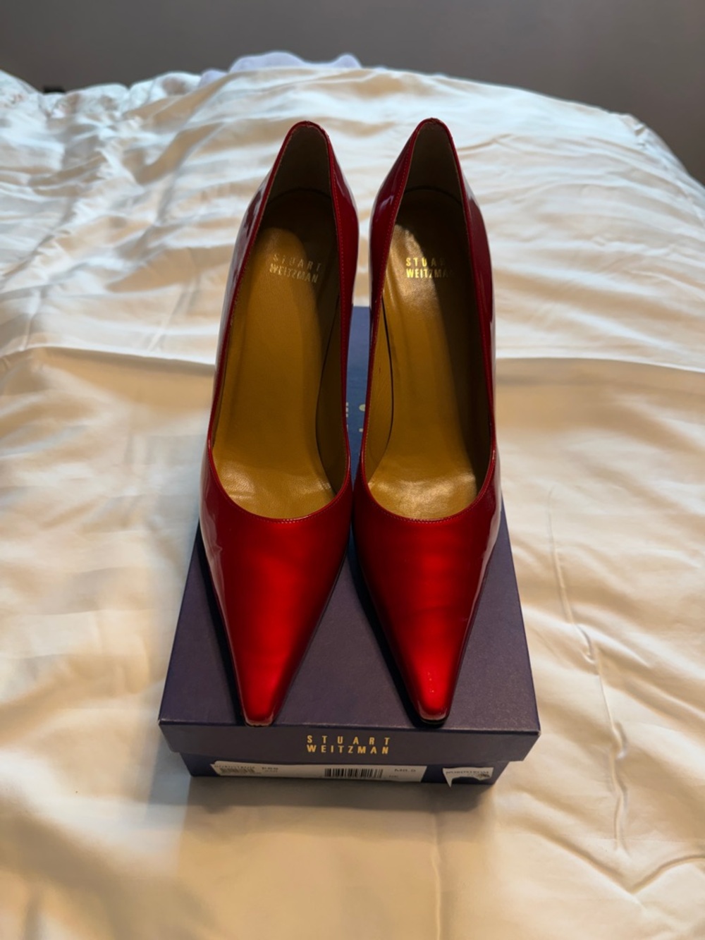 Stuart Weitzman Scarlet Patent Pointed-Toe Pumps